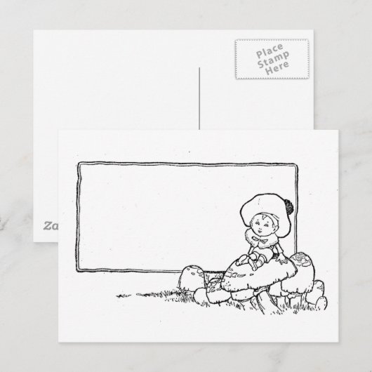 Carte Postale Garçon sur champignon (Devant / Derrière)