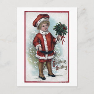 Carte Postale Garçon tenant un Bushel de Holly