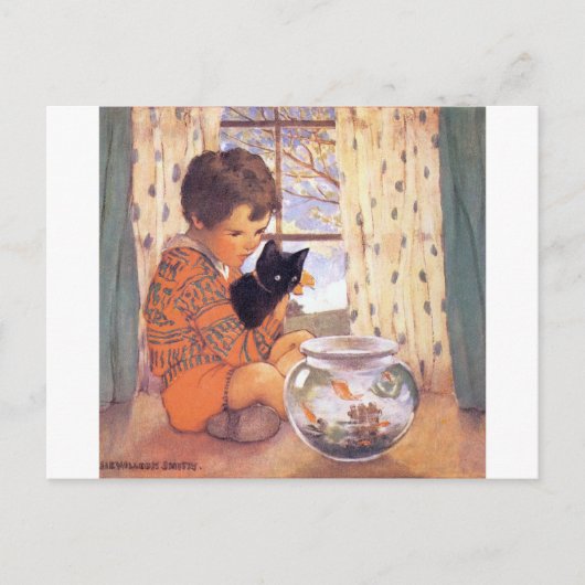 Carte Postale Garçon tenant un chat noir, Jessie Willcox Smith (Devant)