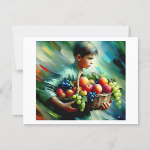 Carte Postale Garçon transportant des fruits,