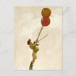 Carte Postale Garçon vintage avec des ballons rouges à une fête 