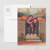 Carte Postale Garçons Citrouille Jack O Lantern Clôture (Devant / Derrière)