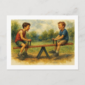 Carte Postale Garçons jouant sur une balançoire à bascule, 