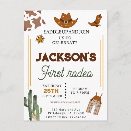 Carte Postale Garçons Mon Premier Rodéo Cow-Boy 1er Anniversaire (Devant)