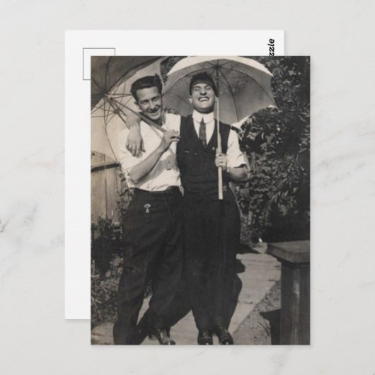 Carte Postale Garçons parapluies (Devant / Derrière)