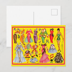 Carte Postale Garde-robe de mode de poupées en papier rétro des