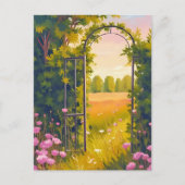 Carte Postale Garden Gate | Pink Flowers Botanical Watercolor (Devant)