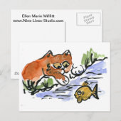 Carte Postale Garden Pond et Curious Kitten (Devant / Derrière)