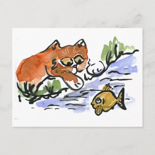 Carte Postale Garden Pond et Curious Kitten (Devant)