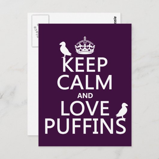 Carte Postale Gardez le calme et aimez les pouffins (n'importe q (Devant / Derrière)