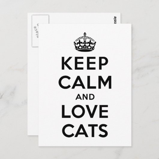 Carte Postale Gardez le calme et l'amour chats (Devant / Derrière)