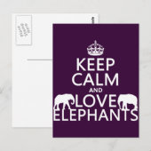 Carte Postale Gardez le calme et l'amour Eléphants (n'importe qu (Devant / Derrière)