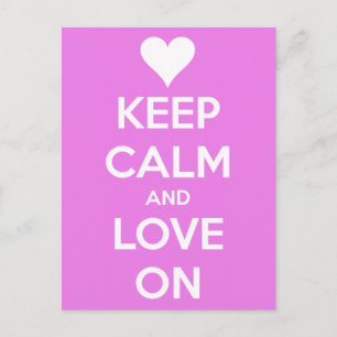 Carte Postale Gardez le calme et l'amour sur rose