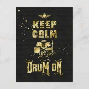 Carte Postale Gardez le calme et le tambour sur la typographie d