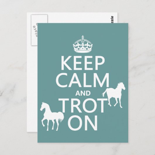 Carte Postale Gardez le calme et le trot allumé - Chevaux - Tout (Devant / Derrière)