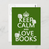 Carte Postale Gardez le calme et les livres d'amour (dans n'impo (Devant / Derrière)