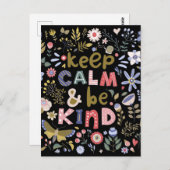 Carte Postale Gardez Le Calme Et Soyez Des Fleurs D'Art Folk (Devant / Derrière)