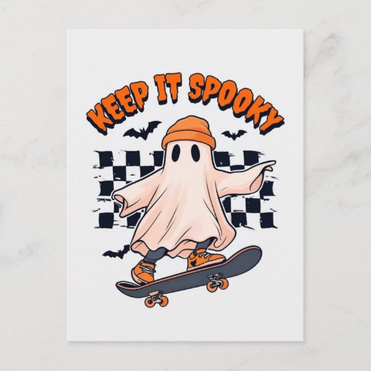 Carte Postale Gardez le skateboard fantomatique Spooky (Devant)
