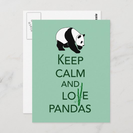 Carte Postale Gardez votre calme et aimez les pandas, Impression (Devant / Derrière)