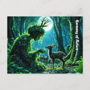 Carte Postale Gardienne enchantée de la nature nourrissant un fa