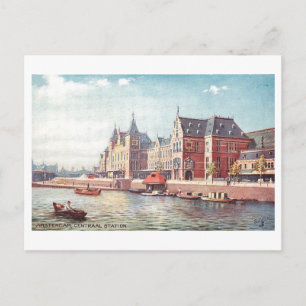 Carte Postale Gare centrale ancienne, Amsterdam