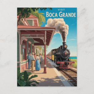 Carte Postale Gare ferroviaire vintage Boca Grande Gasparilla