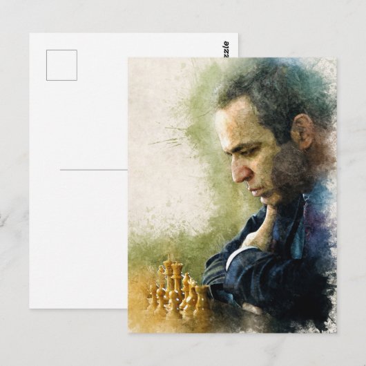 Carte Postale Garry Kasparov Afficher Le Legend Aquarelle Art Ar (Devant / Derrière)