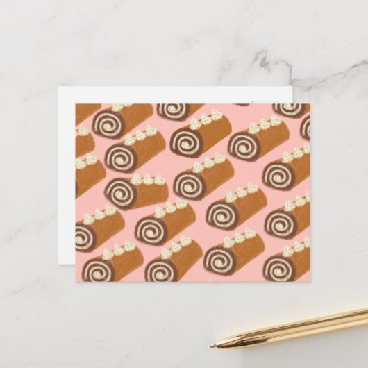 Carte Postale Gâteau à rouleaux de chocolat (Devant/Arrière en situation)