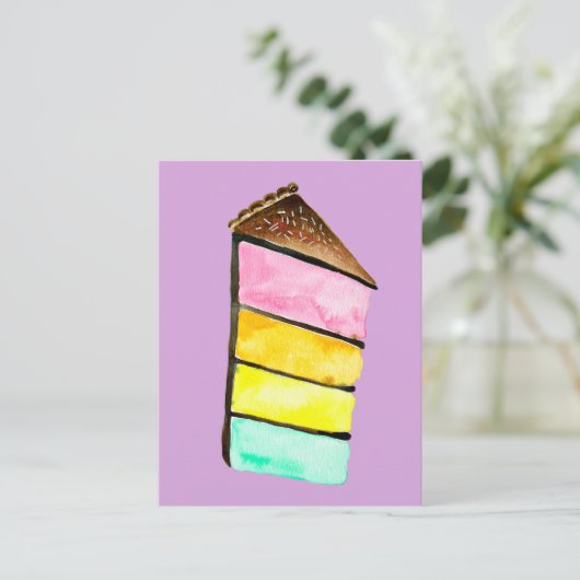 Carte Postale Gâteau arc-en-ciel miam aquarelle mignon art (Debout devant)