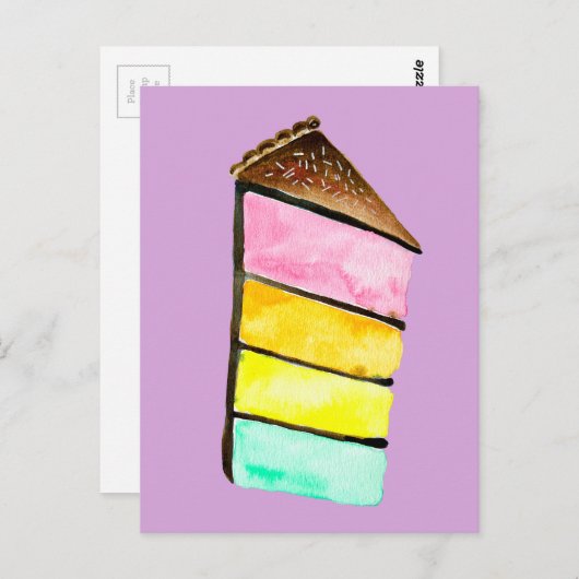 Carte Postale Gâteau arc-en-ciel miam aquarelle mignon art (Devant / Derrière)