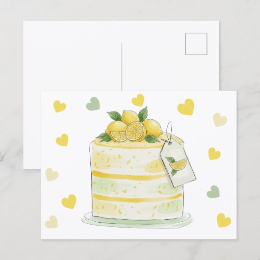 Carte Postale Gâteau au Citron Aquarelle (Devant / Derrière)