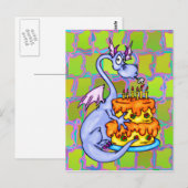 Carte Postale Gâteau au dragon et à l'anniversaire (Devant / Derrière)