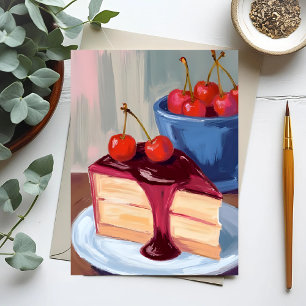 Carte Postale Gâteau au fromage et cerises   Peinture de nourrit