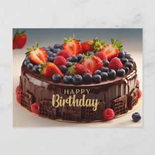 Carte Postale Gâteau aux fruits de chocolat Bonne Anniversaire 