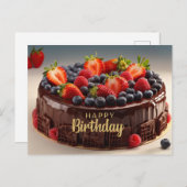 Carte Postale Gâteau aux fruits de chocolat Joyeux Anniversaire  (Devant / Derrière)