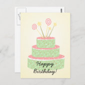 Carte Postale Gâteau Confetti ・ Gâteau d'anniversaire vert (Devant / Derrière)