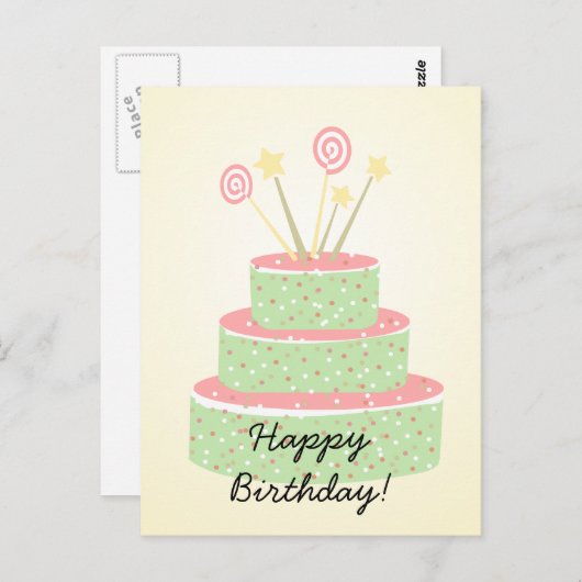 Carte Postale Gâteau Confetti ・ Gâteau d'anniversaire vert (Devant / Derrière)