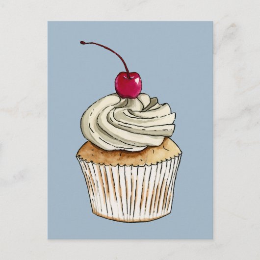 Carte Postale Gâteau cupcake à l'aquarelle avec crème fouettée e (Devant)