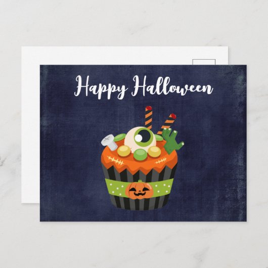 Carte Postale Gâteau cupcake Halloween mignon et effrayant avec  (Devant / Derrière)