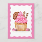 Carte Postale Gâteau Cupcake Rose Aquarelle Avec Anniversaire Ch (Devant)