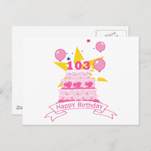 Carte Postale Gâteau d'anniversaire 103 ans (Devant / Derrière)