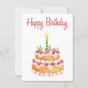 Carte Postale Gâteau d'anniversaire   Aquarelle Fraise