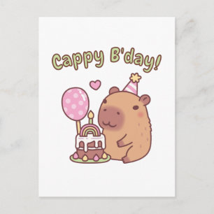 Carte Postale Gâteau d'anniversaire arc-en-ciel de capybara mign