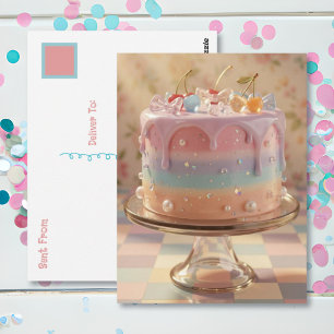 Carte Postale Gâteau d'anniversaire arc-en-ciel esthétique en ve