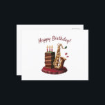 Carte Postale Gâteau d'anniversaire au chocolat Saxaphone<br><div class="desc">Cette carte postale présente une illustration d'un gâteau d'anniversaire au chocolat avec une figure de saxophone dessus. C'est une carte parfaite pour célébrer l'anniversaire d'un musicien,  d'un joueur de saxophone,  d'un chanteur de jazz ou d'un fan de jazz.</div>