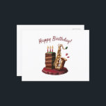 Carte Postale Gâteau d'anniversaire au chocolat Saxaphone<br><div class="desc">Cette carte postale présente une illustration d'un gâteau d'anniversaire au chocolat avec une figure de saxophone dessus. C'est une carte parfaite pour célébrer l'anniversaire d'un musicien,  d'un joueur de saxophone,  d'un chanteur de jazz ou d'un fan de jazz.</div>