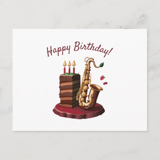 Carte Postale Gâteau d'anniversaire au chocolat Saxaphone (Devant)