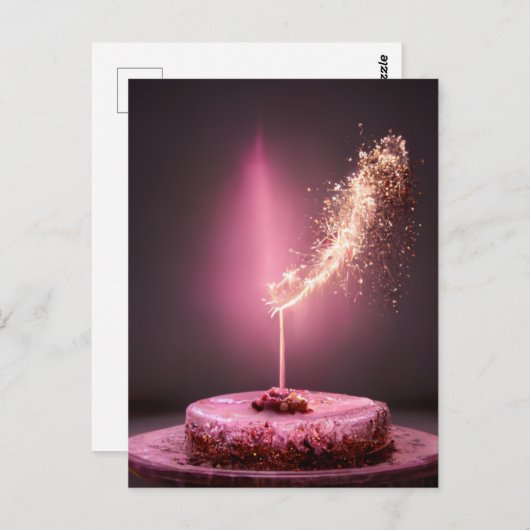 Carte Postale Gâteau d'anniversaire avec mousseux (Devant / Derrière)