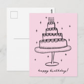 Carte Postale Gâteau d'anniversaire Croquis fantaisiste Doodle  (Devant / Derrière)