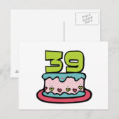 Carte Postale Gâteau d'anniversaire de 39 ans (Devant / Derrière)